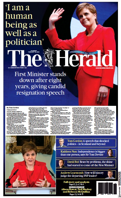 The Herald (UK) Newspaper Front Page for 16 February 2023