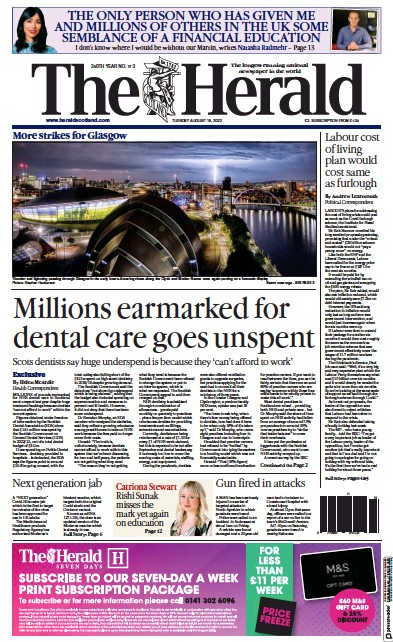 The Herald (UK) Newspaper Front Page for 16 August 2022