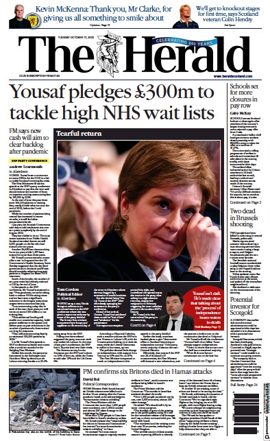 The Herald (UK) Newspaper Front Page for 17 October 2023