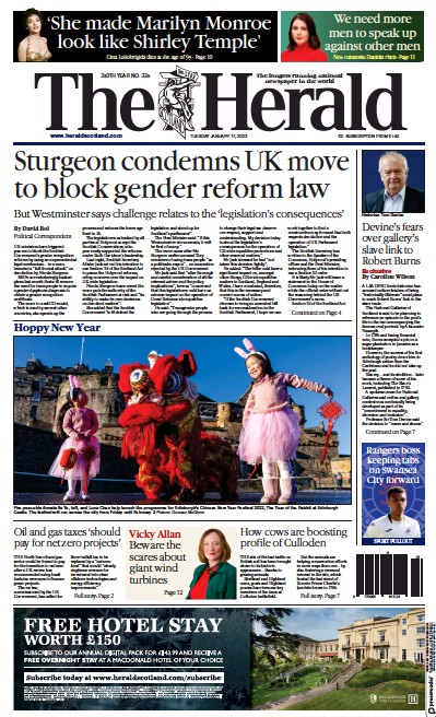 The Herald (UK) Newspaper Front Page for 17 January 2023
