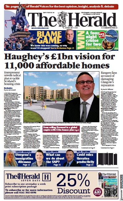 The Herald (UK) Newspaper Front Page for 17 May 2021