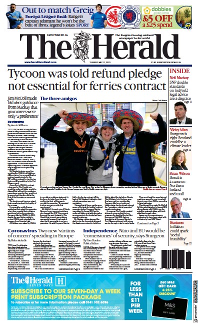 The Herald (UK) Newspaper Front Page for 17 May 2022