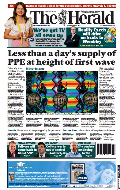 The Herald (UK) Newspaper Front Page for 17 June 2021