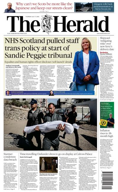 The Herald (UK) Newspaper Front Page for 17 July 2025