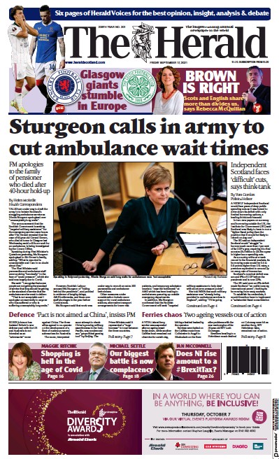 The Herald (UK) Newspaper Front Page for 17 September 2021