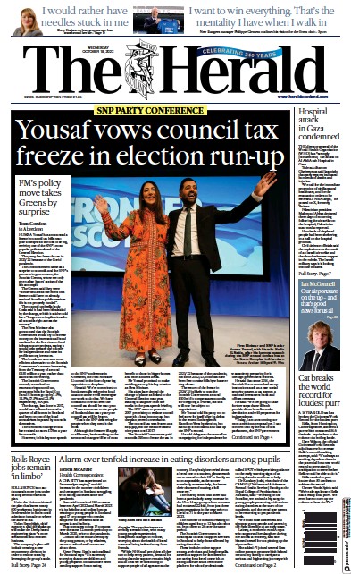 The Herald (UK) Newspaper Front Page for 18 October 2023