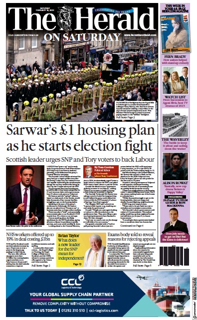 The Herald (UK) Newspaper Front Page for 18 February 2023