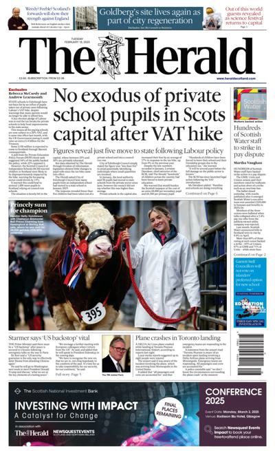 The Herald (UK) Newspaper Front Page for 18 February 2025