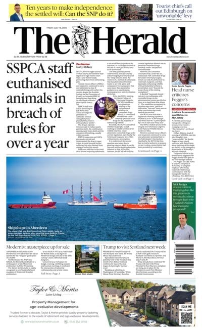 The Herald (UK) Newspaper Front Page for 18 July 2025
