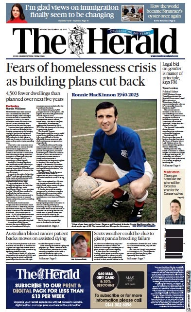The Herald (UK) Newspaper Front Page for 18 September 2023
