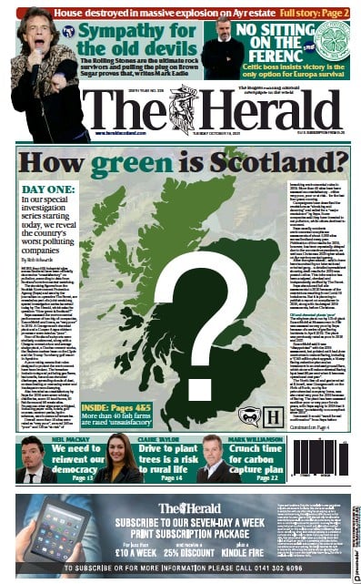 The Herald (UK) Newspaper Front Page for 19 October 2021