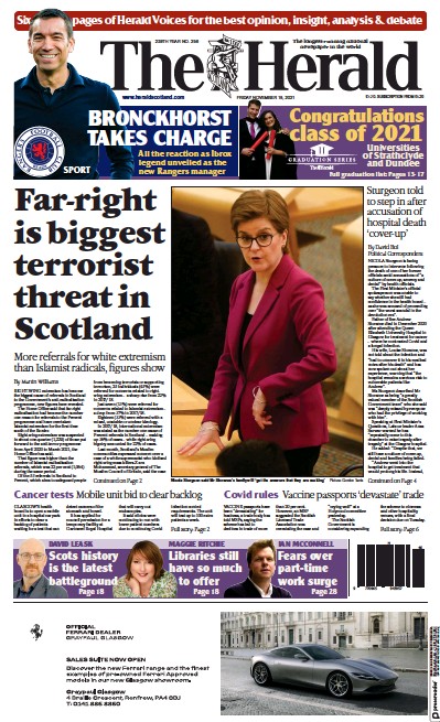 The Herald (UK) Newspaper Front Page for 19 November 2021