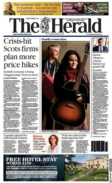 The Herald (UK) Newspaper Front Page for 19 January 2023
