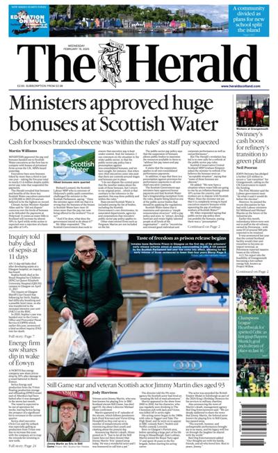 The Herald (UK) Newspaper Front Page for 19 February 2025