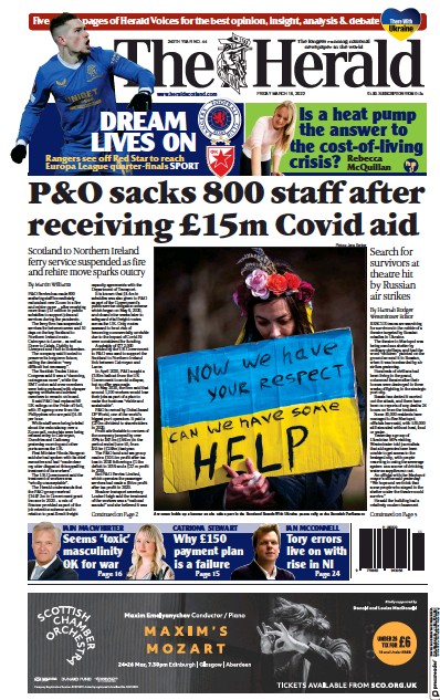 The Herald (UK) Newspaper Front Page for 19 March 2022