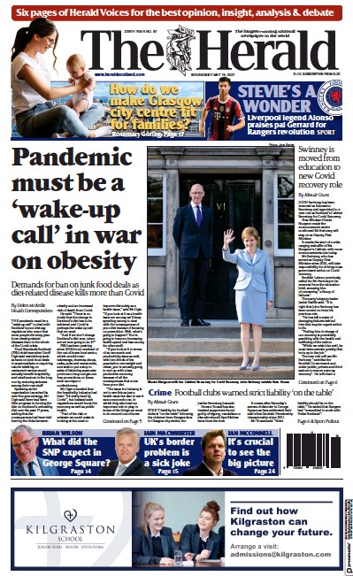 The Herald Newspaper Front Page for 19 May 2021