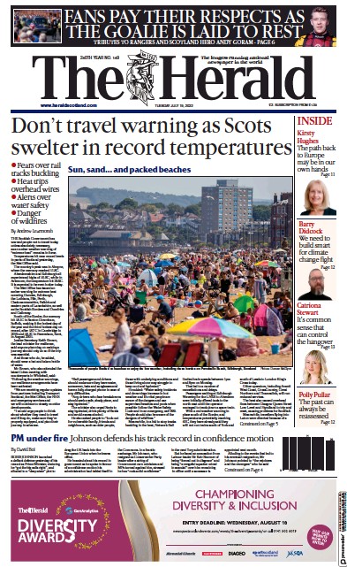 The Herald (UK) Newspaper Front Page for 19 July 2022