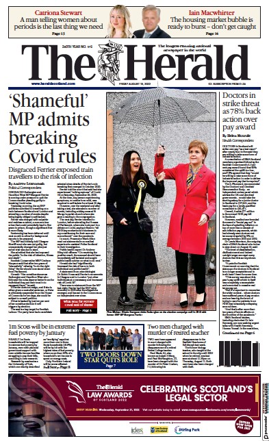 The Herald (UK) Newspaper Front Page for 19 August 2022