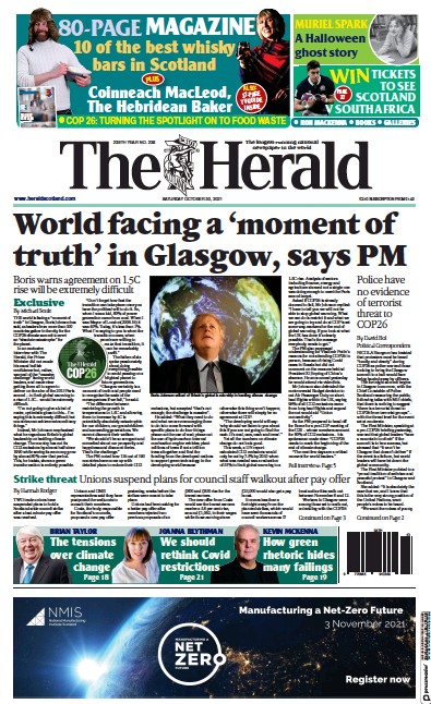 The Herald (UK) Newspaper Front Page for 1 November 2021