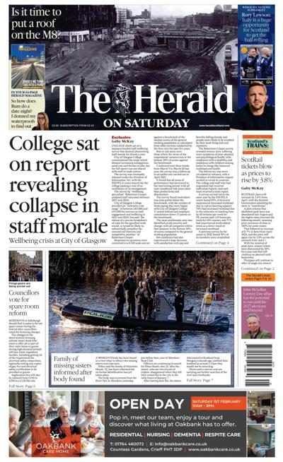 The Herald (UK) Newspaper Front Page for 1 February 2025