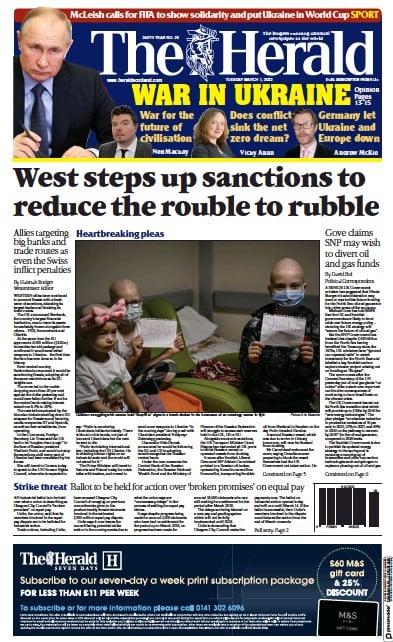 The Herald Newspaper Front Page for 1 March 2022