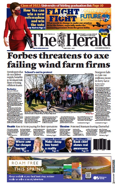 The Herald (UK) Newspaper Front Page for 1 April 2022