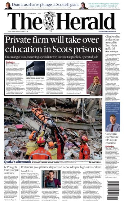 The Herald (UK) Newspaper Front Page for 1 April 2025
