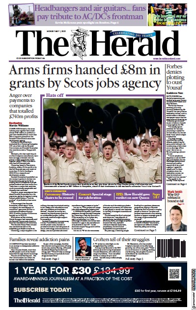 The Herald (UK) Newspaper Front Page for 1 May 2023