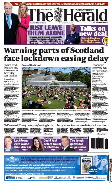 The Herald (UK) Newspaper Front Page for 1 June 2021
