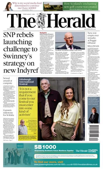 The Herald Newspaper Front Page for 1 August 2025