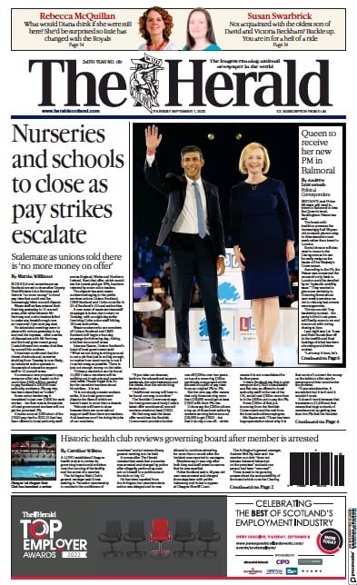The Herald (UK) Newspaper Front Page for 1 September 2022
