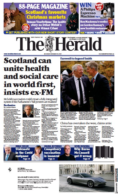 The Herald (UK) Newspaper Front Page for 20 November 2021