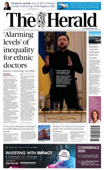 The Herald (UK) Newspaper Front Page for 20 February 2025