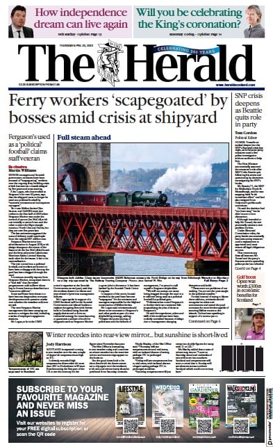 The Herald (UK) Newspaper Front Page for 20 April 2023