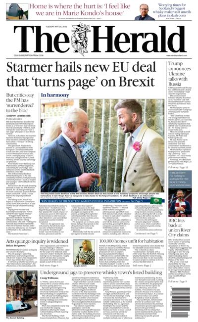 The Herald (UK) Newspaper Front Page for 20 May 2025