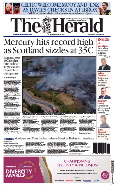 The Herald Newspaper Front Page for 20 July 2022