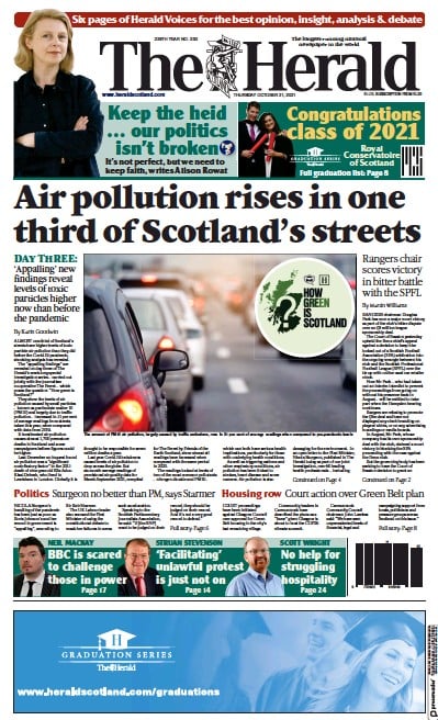 The Herald (UK) Newspaper Front Page for 21 October 2021