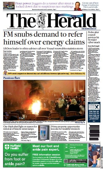 The Herald (UK) Newspaper Front Page for 21 November 2023