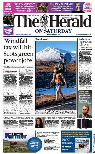 The Herald (UK) Newspaper Front Page for 21 January 2023