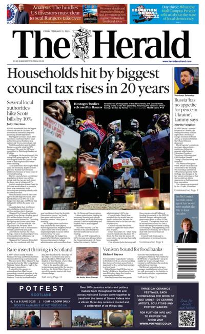 The Herald (UK) Newspaper Front Page for 21 February 2025