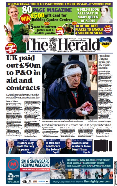 The Herald Newspaper Front Page for 21 March 2022