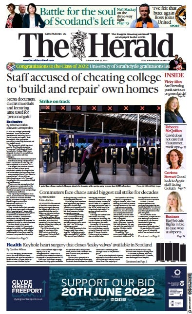 The Herald (UK) Newspaper Front Page for 21 June 2022