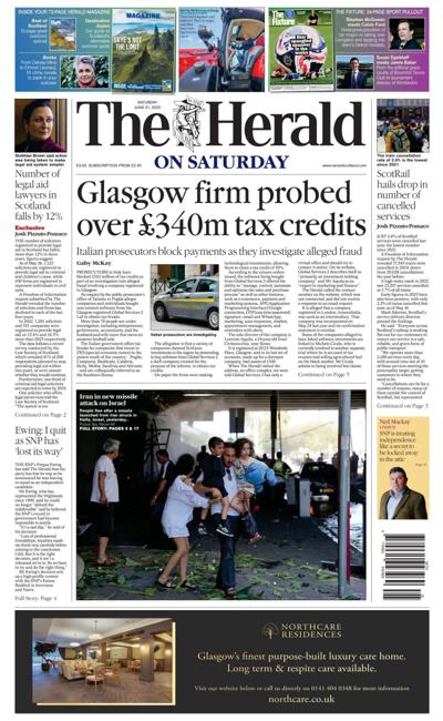 The Herald Newspaper Front Page for 21 June 2025