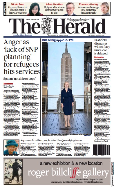 The Herald (UK) Newspaper Front Page for 21 September 2022