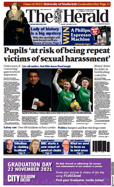 The Herald (UK) Newspaper Front Page for 22 November 2021