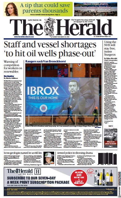 The Herald (UK) Newspaper Front Page for 22 November 2022