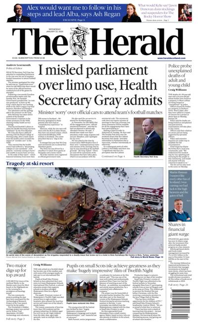 The Herald (UK) Newspaper Front Page for 22 January 2025