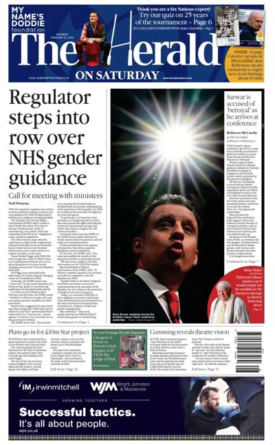 The Herald (UK) Newspaper Front Page for 22 February 2025