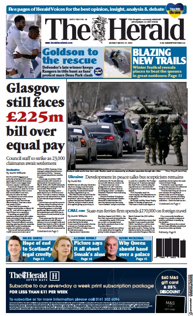 The Herald Newspaper Front Page for 22 March 2022