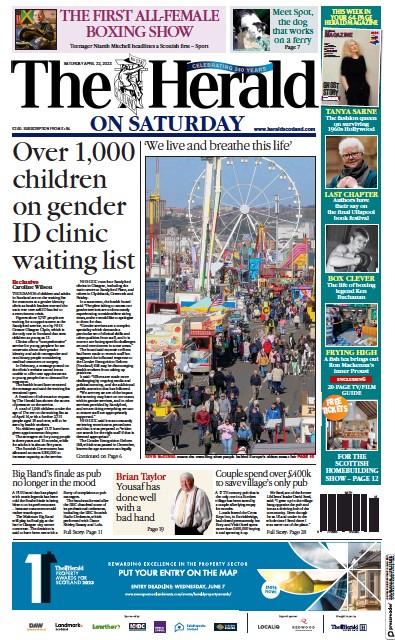 The Herald (UK) Newspaper Front Page for 22 April 2023